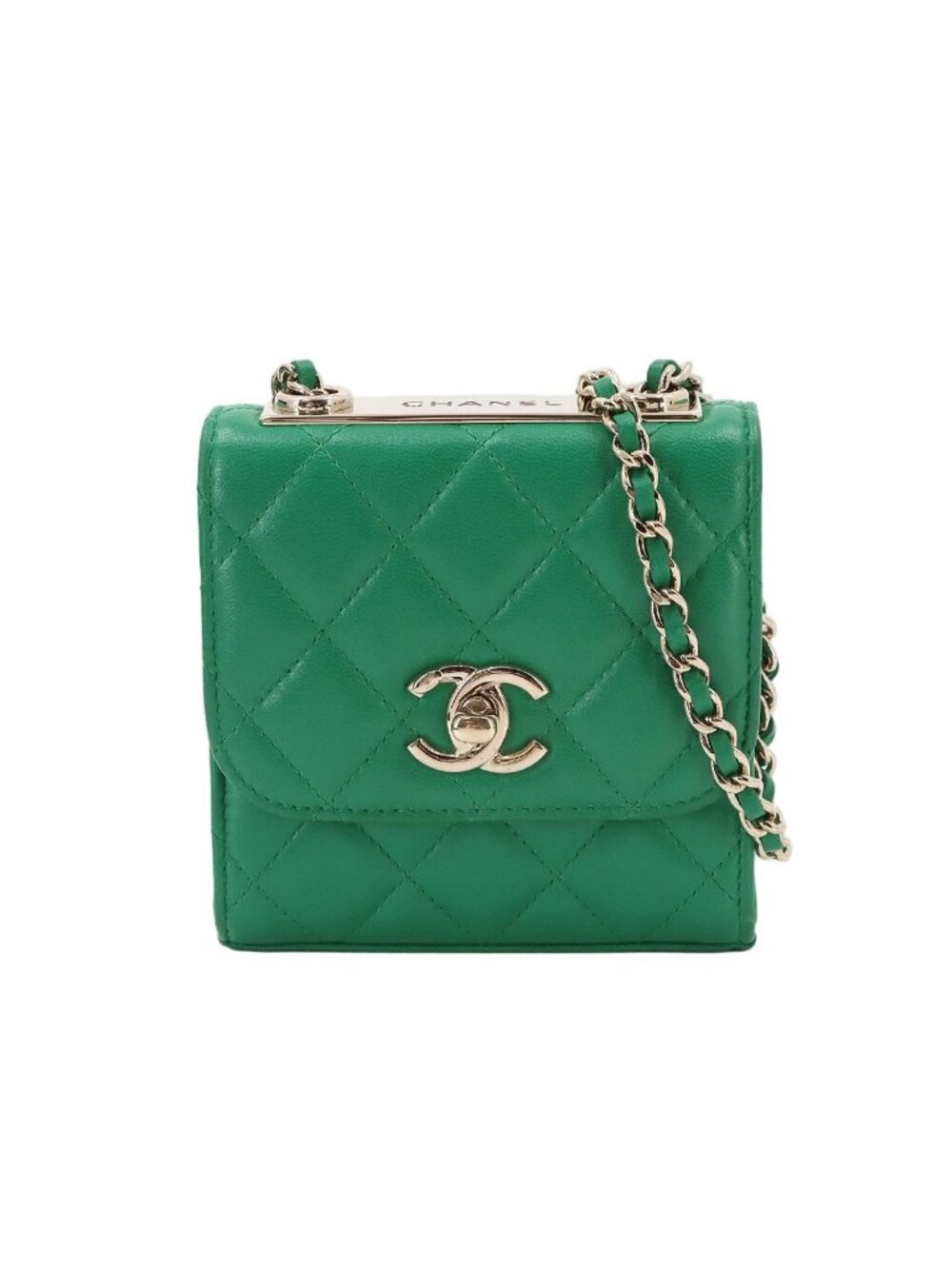 Chanel Trendy CC Quilted Chain Shoulder Bag Lambskin Green Gold